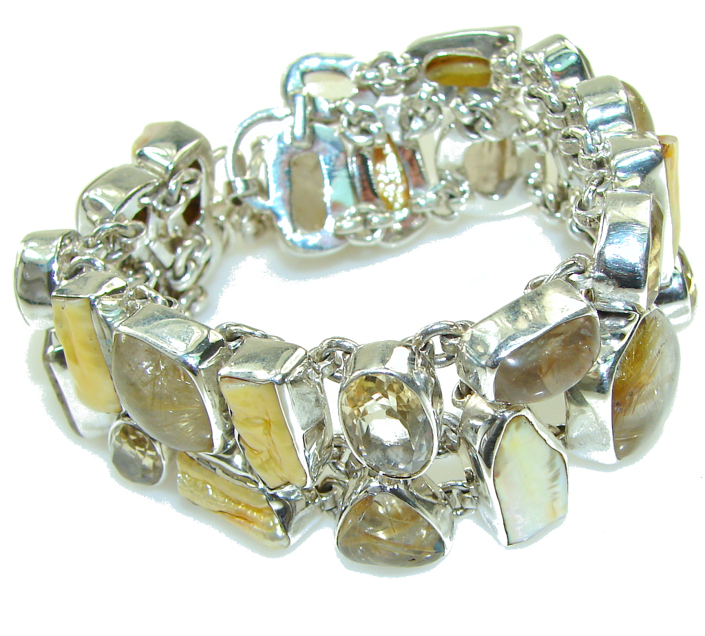 Awesome Golden Rutilated Quartz Sterling Silver Bracelet