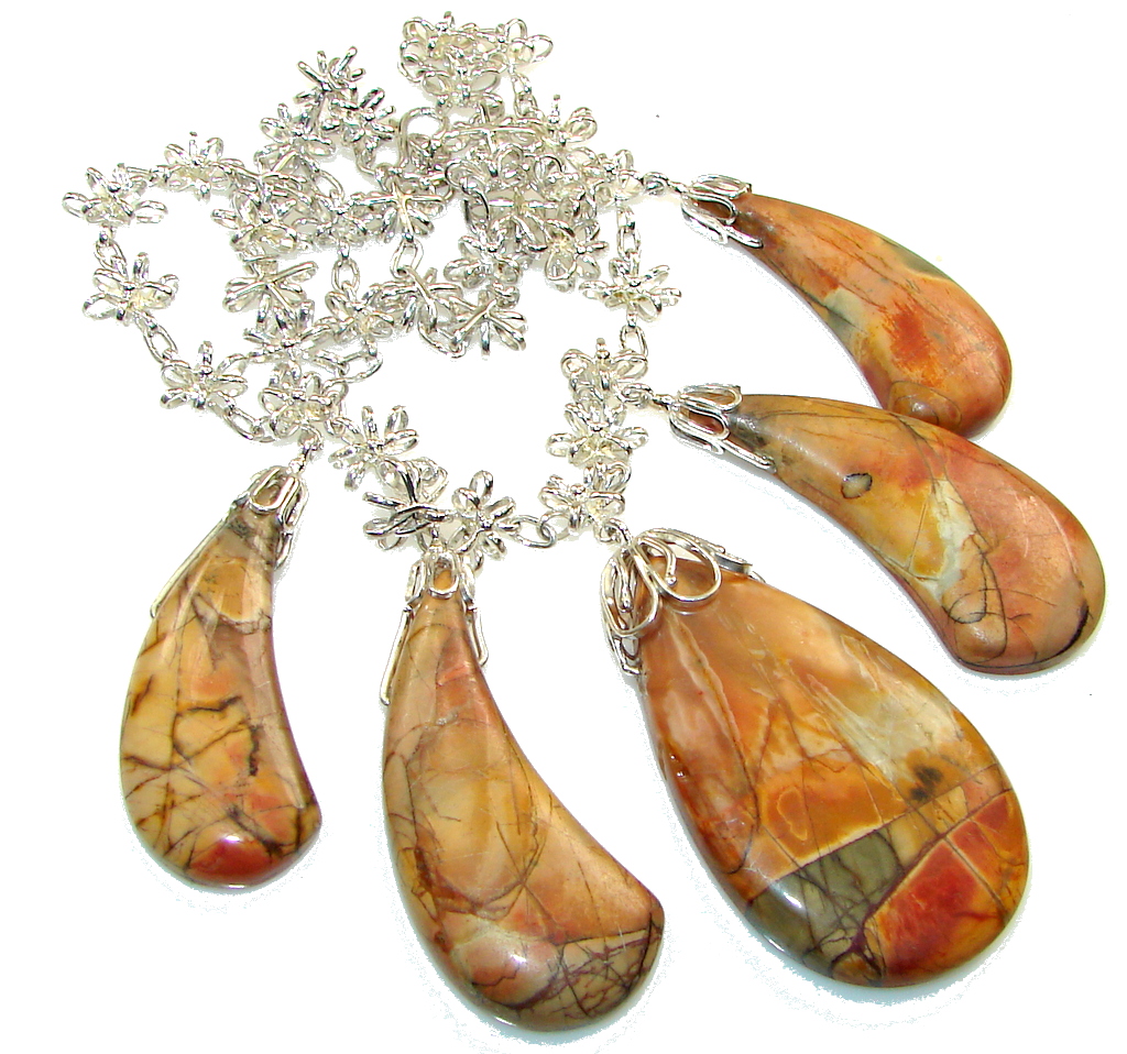Natural Beauty!! Red Creek Jasper Sterling Silver Necklace