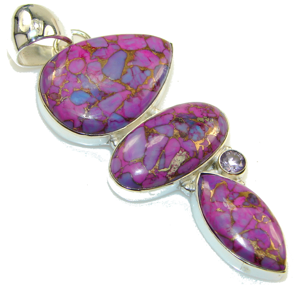 Big! Purple Copper Turquoise Sterling Silver Pendant