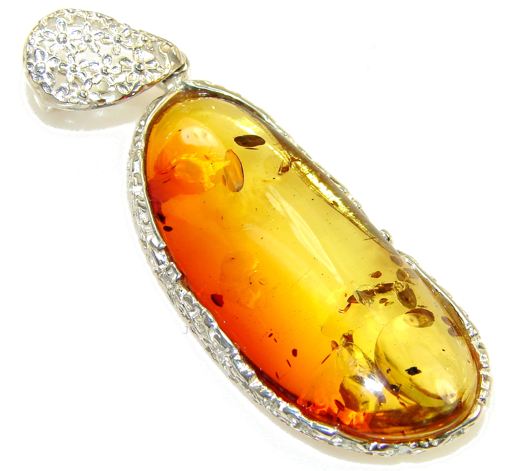 Secret Brown Polish Amber Sterling Silver Pendant