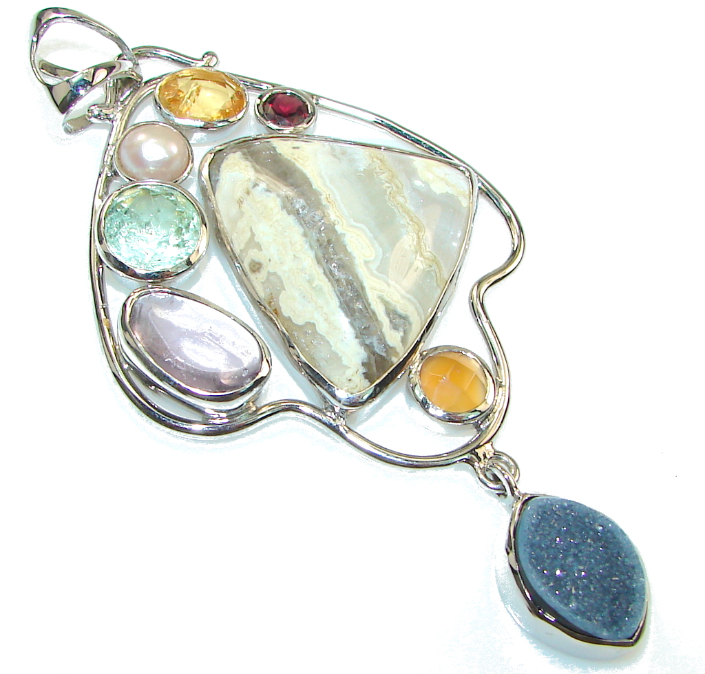 Big! Awesome Style Of Ocean Jasper Sterling Silver Pendant