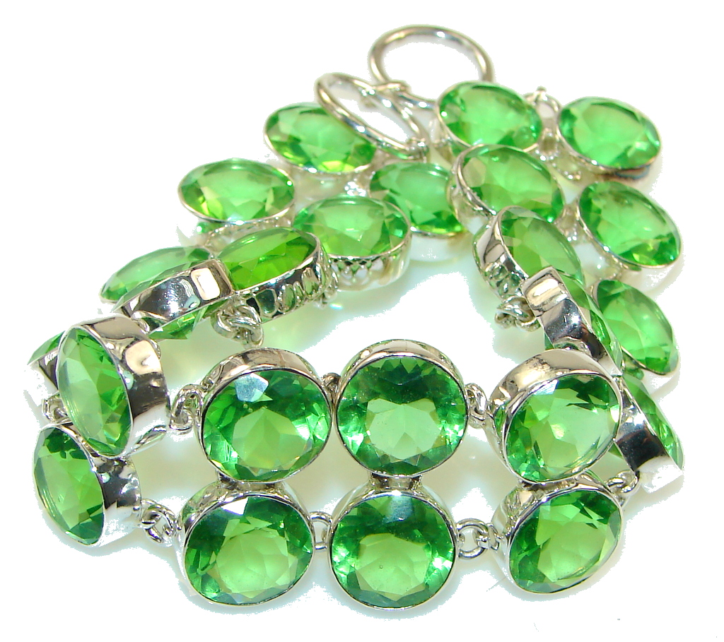 Fabulous Created Green Peridot Sterling Silver Bracelet