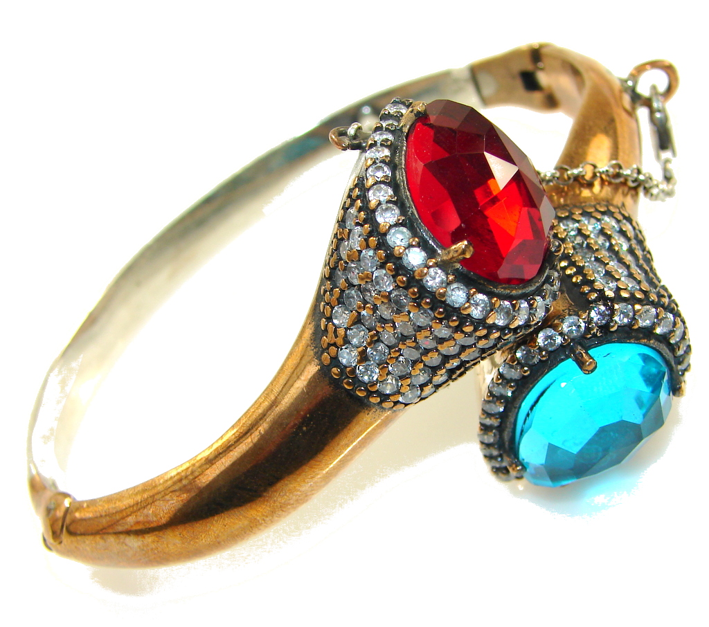 Turkish Style!! Swiss Blue Topaz Quartz Sterling Silver Bracelet
