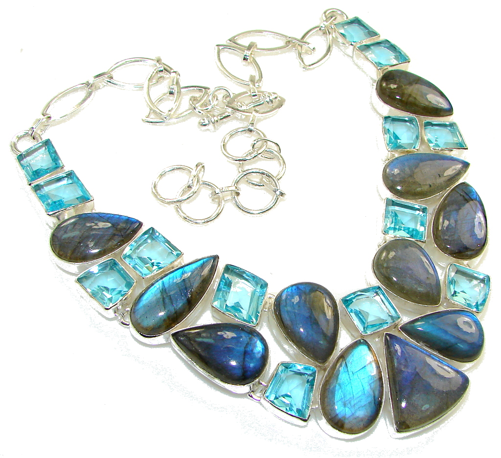 Great Impression!! Blue Fire Labradorite Sterling Silver necklace