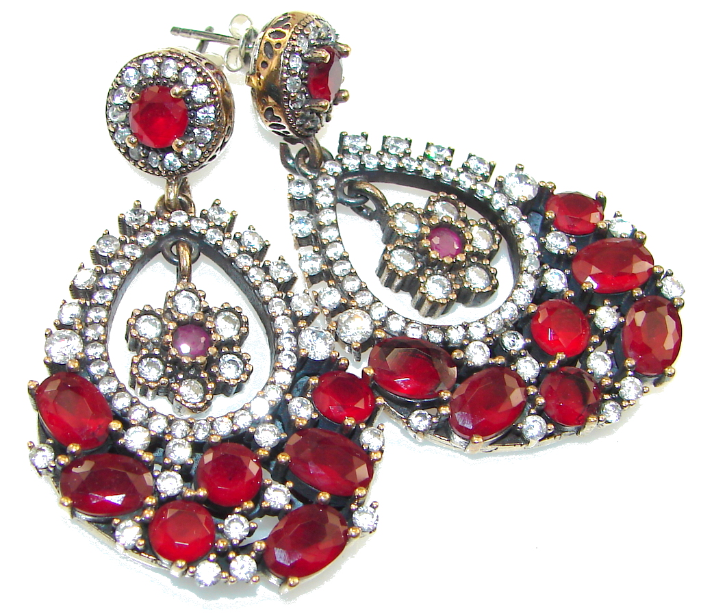 Rich Personality! Red Ruby Sterling Silver earrings