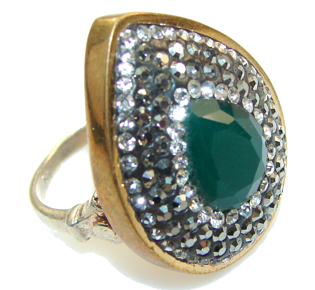Turkish Style!! Green Emerald Sterling Silver ring s. 8 1/4