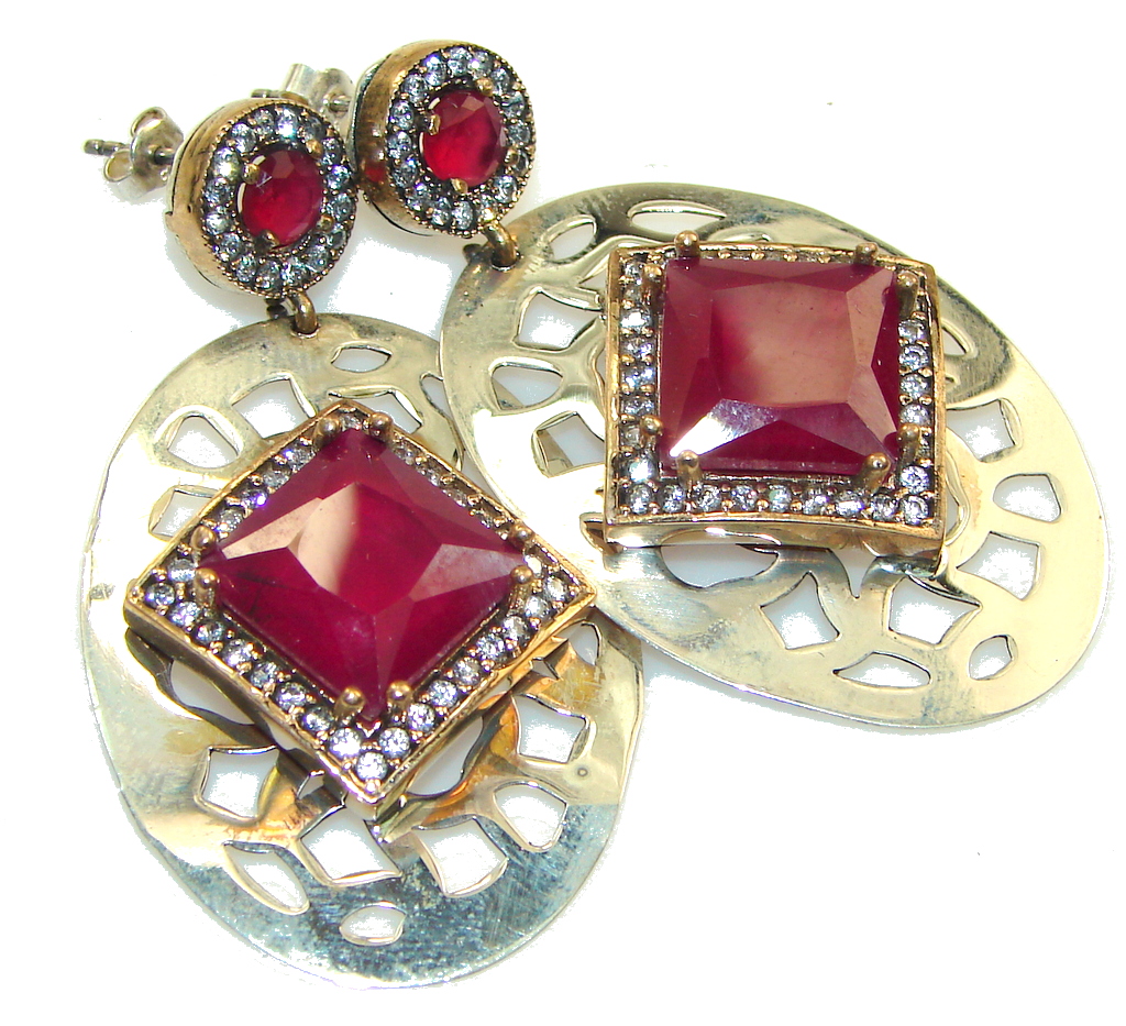 Big! Stylish Red Ruby Sterling Silver earrings
