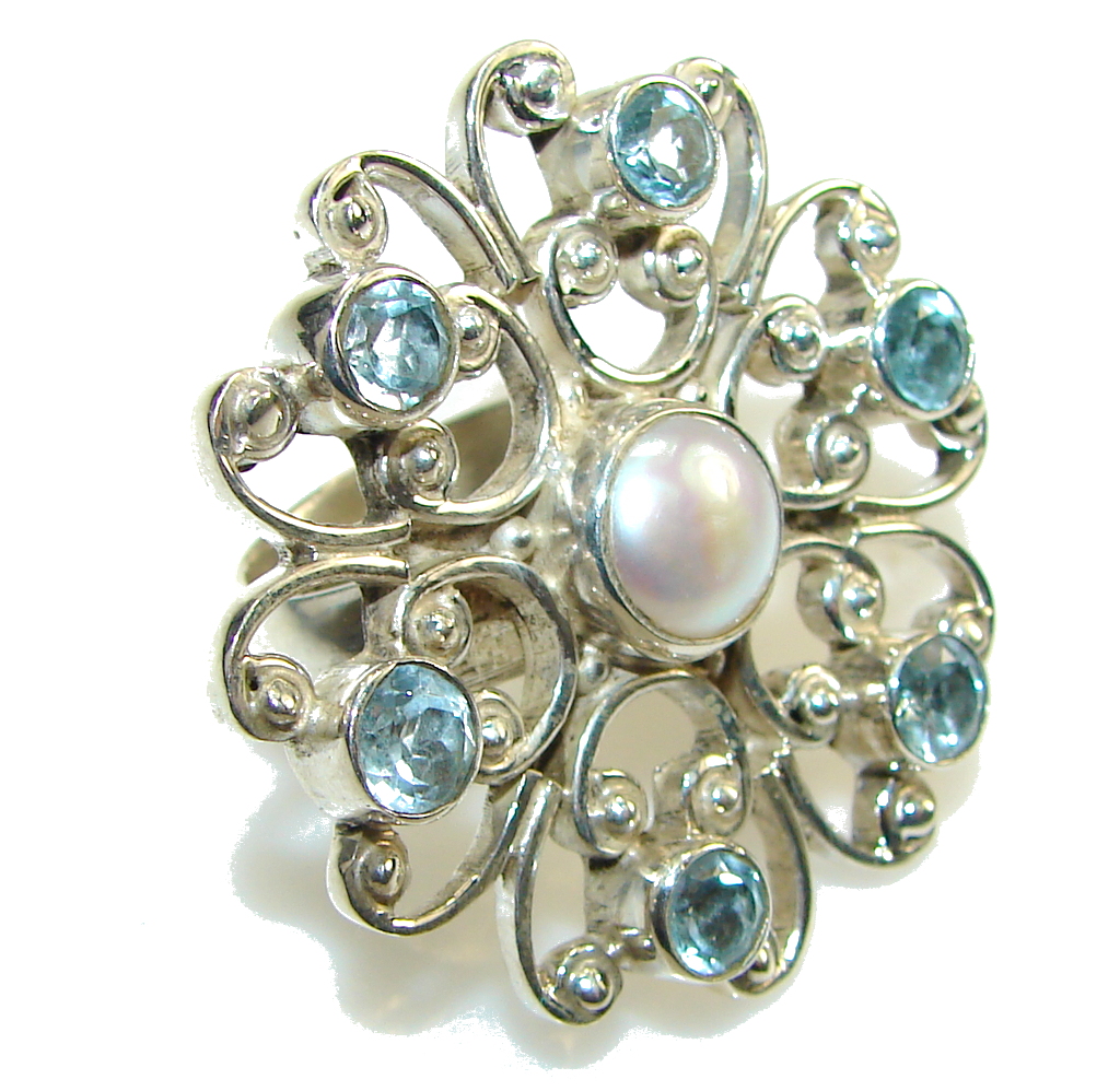 Big! Secret Design! Fresh Water Pearl Sterling Silver ring; 6