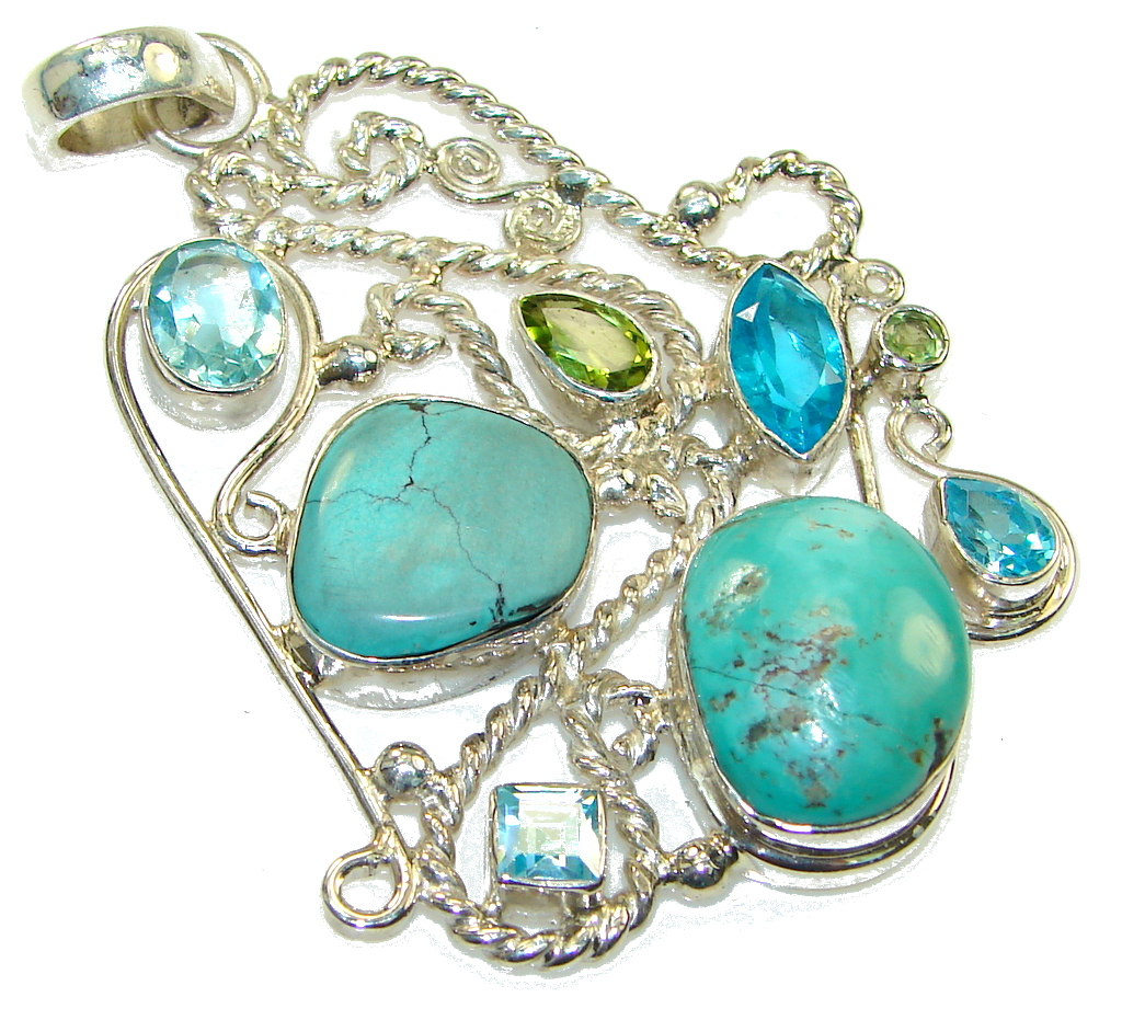 Fashion Style! Green Turquoise Sterling Silver Pendant
