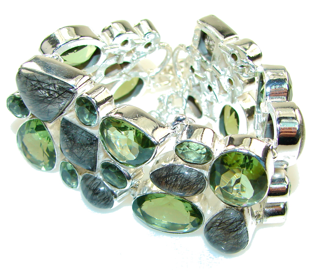 Fabulous Black Tourmalinated Quartz Sterling Silver Bracelet