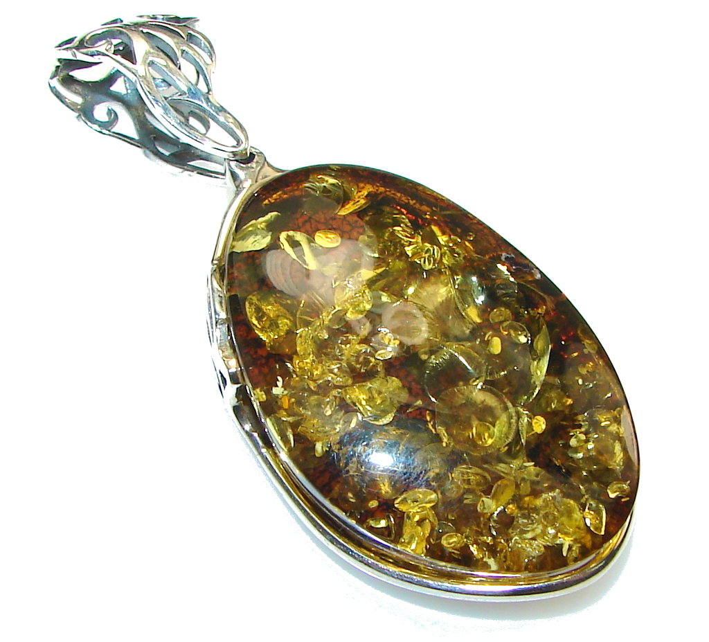 Just Perfect!! Brown Polish Amber Sterling Silver Pendant