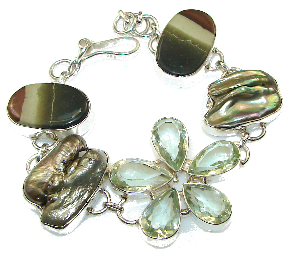 Precious Design!! Green Amethyst Sterling Silver Bracelet