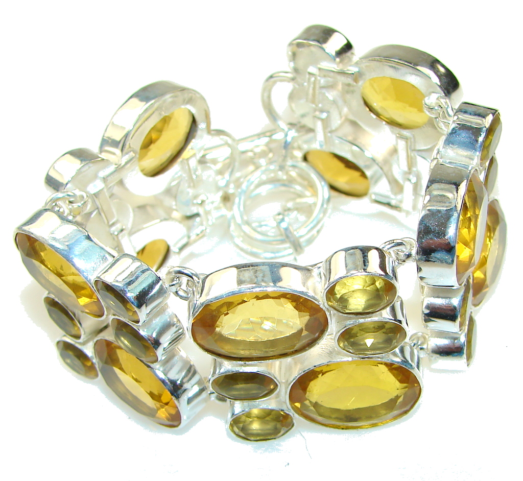 Perfect! Sun Halo Yellow Citrine Sterling Silver Bracelet