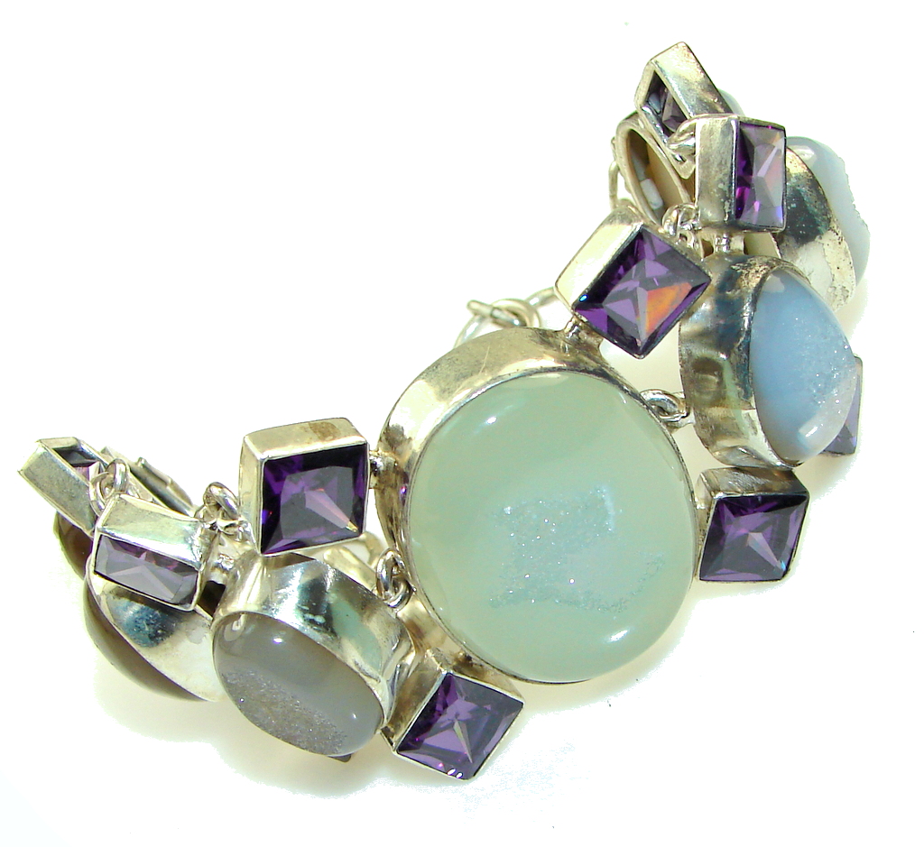 Evening Dew!! Agate Druzy Sterling Silver Bracelet