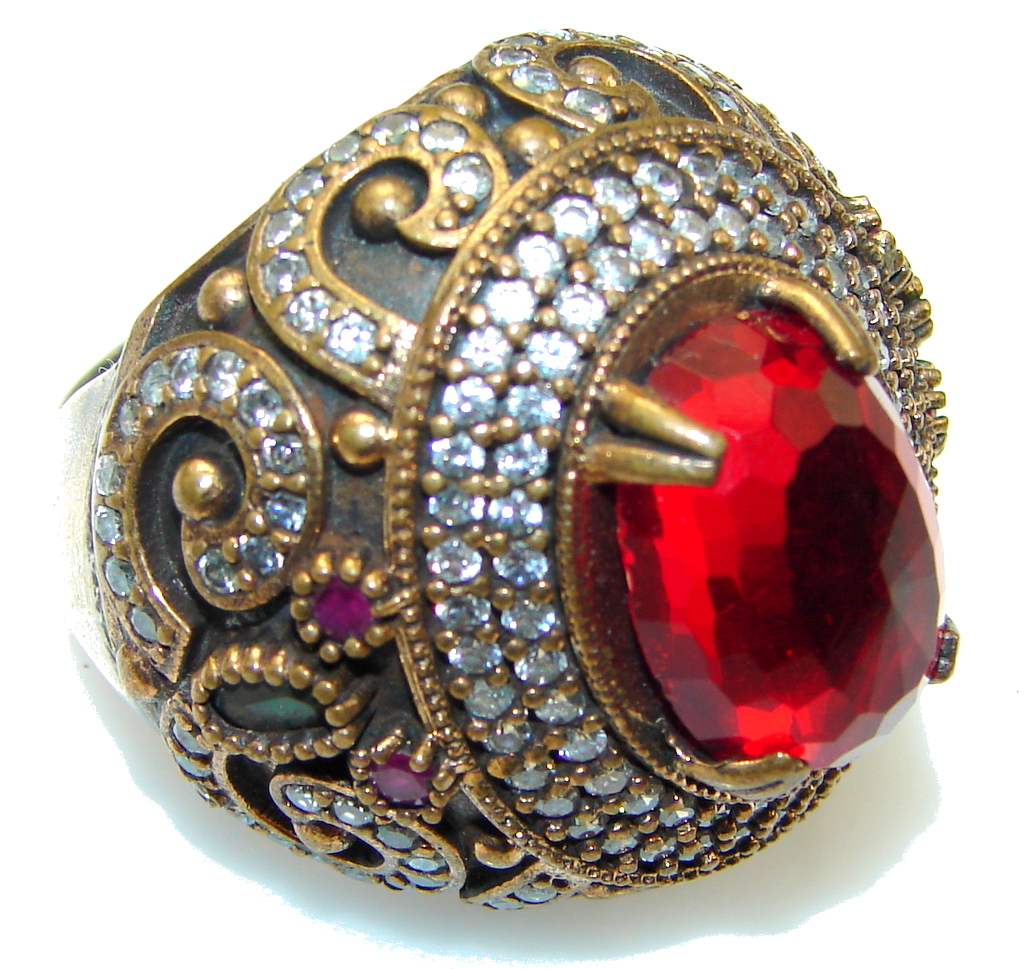 Big!! Stylish Red Garnet Quartz Sterling Silver Ring s. 10