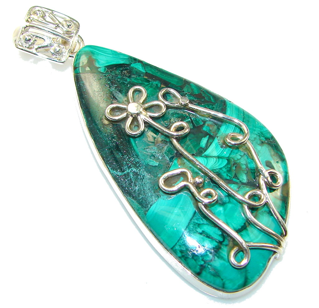 Awesome Grren Sea Sediment Jasper Sterling Silver Pendant
