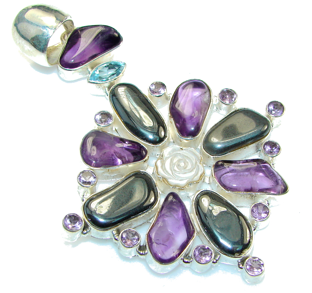 Large!! Magnificent Flower Hematite sterling Silver Pendant