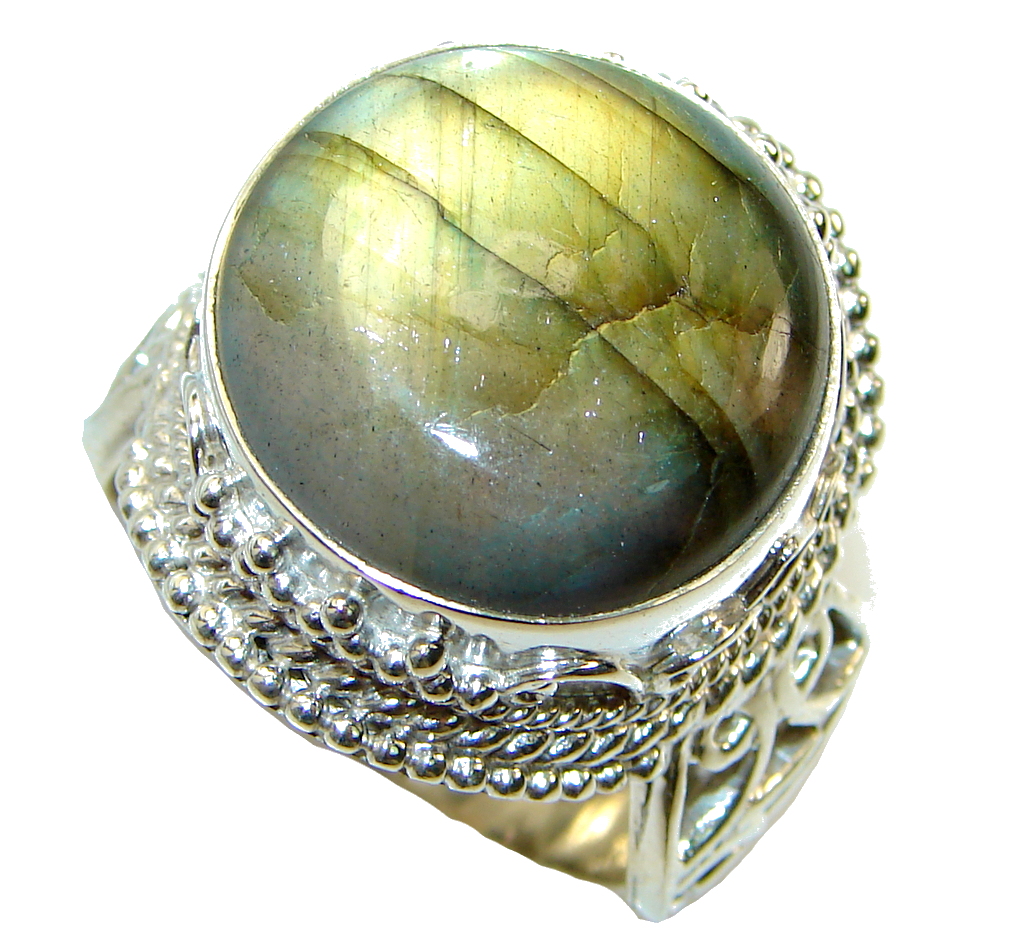 Big! Fantastic Green Labradorite Sterling Silver ring s. 12
