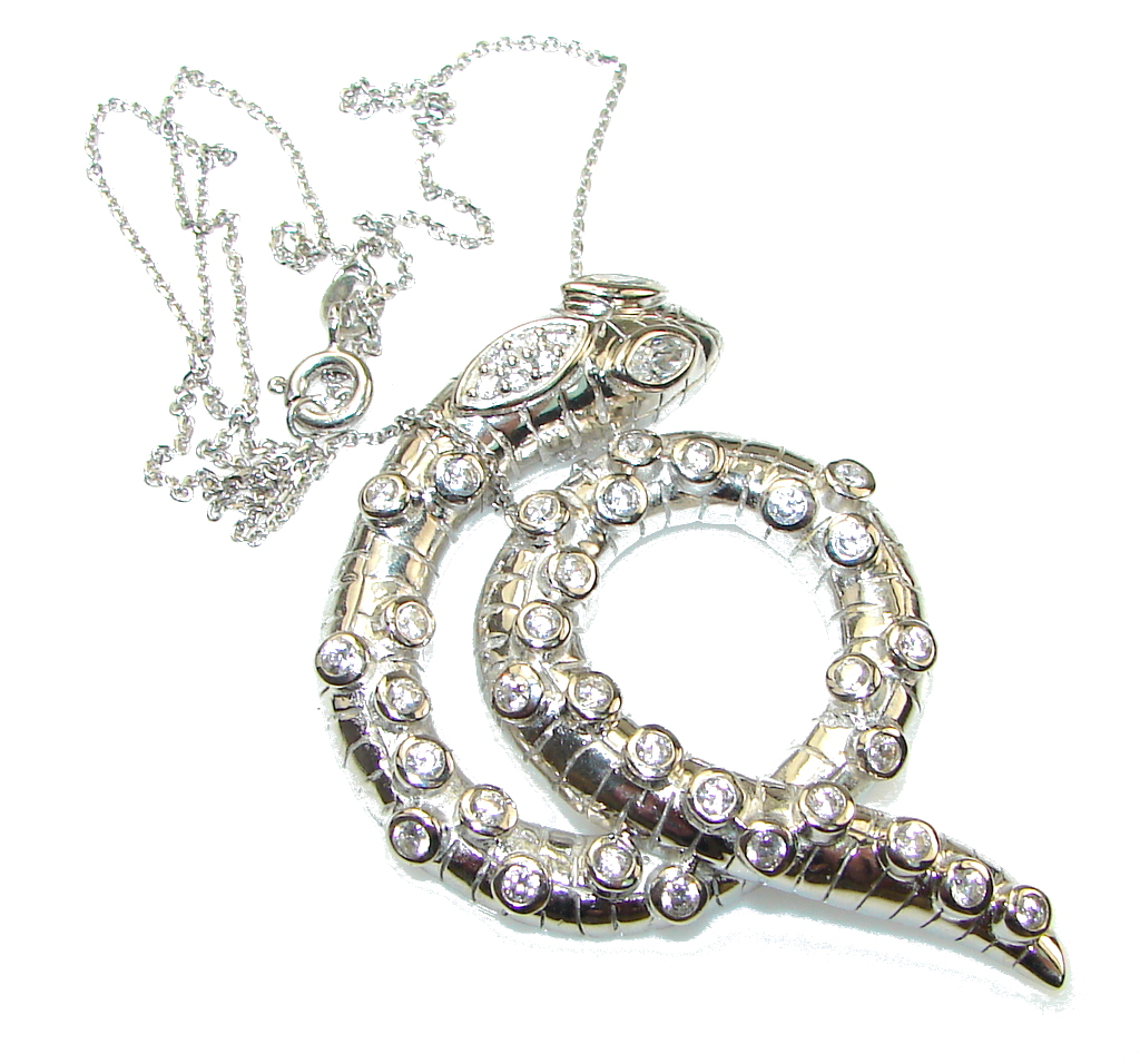 Amazing Design! Snake White Topaz Sterling Silver necklace