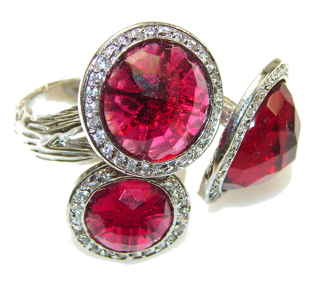 Large!Awesome Design! Raspberry Quartz Sterling Silver Ring s. 7