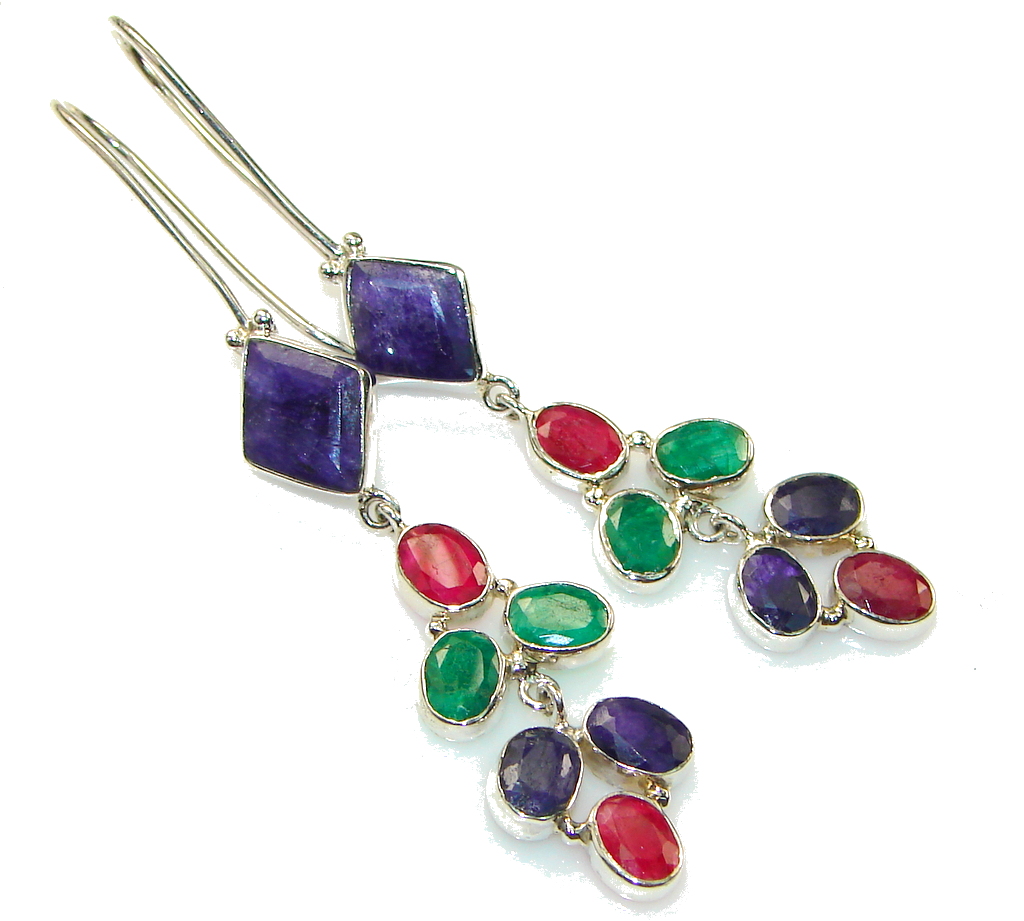 Paradise Style!! Blue Sapphire Sterling Silver earrings