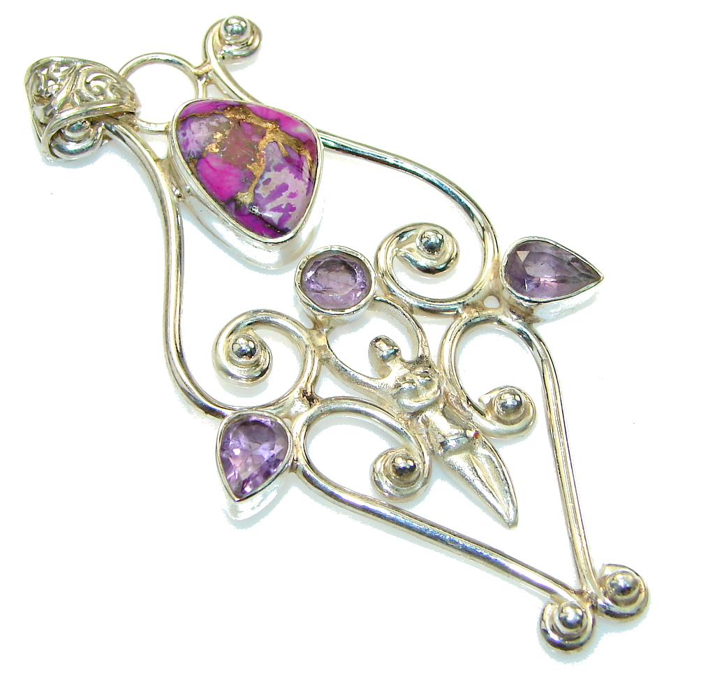 Big! Secret Purple Copper Turquoise Sterling Silver Pendant