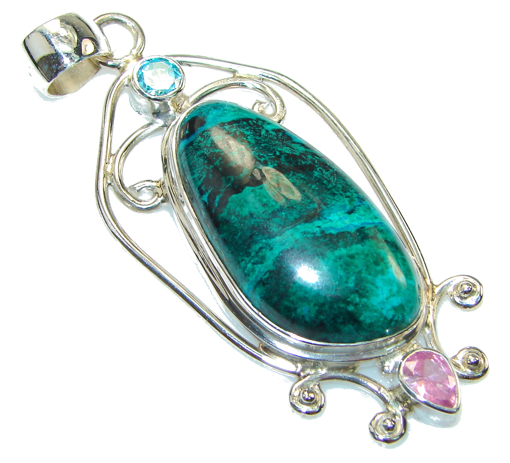 Perfect!! Green Chrysocolla Sterling Silver Pendant