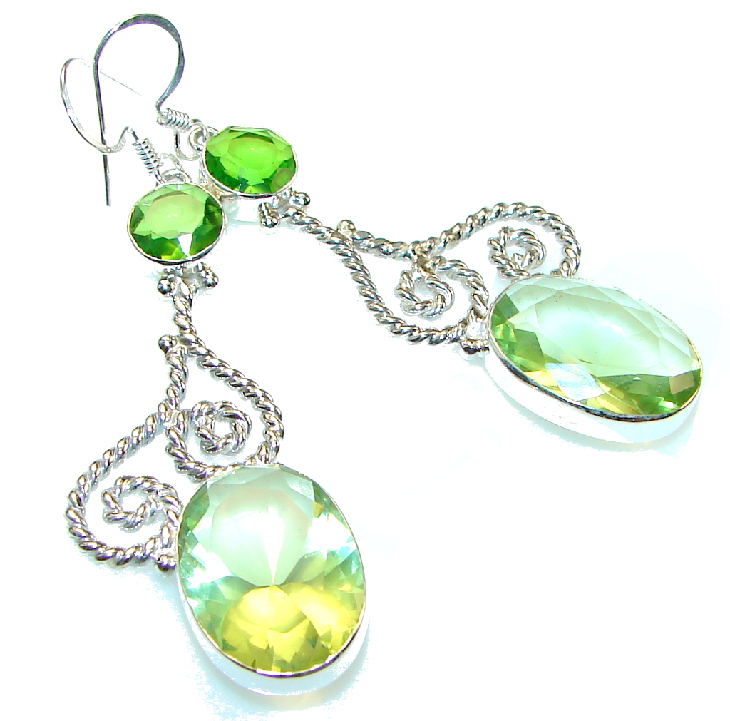 Delicate Green Peridot Quartz Sterling Silver earrings