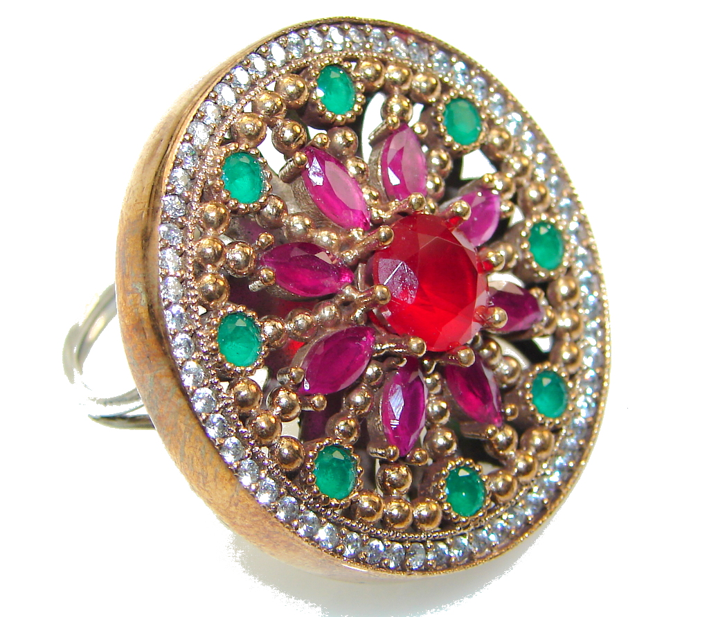 Large!! Gorgeous Style!! Red Ruby Sterling Silver ring s. 10 - Adjustable