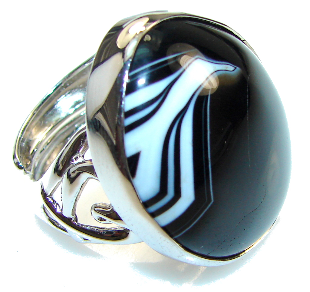 Just Perfect Black Botswana Agate Sterling Silver Ring s. 8 - Adjustable