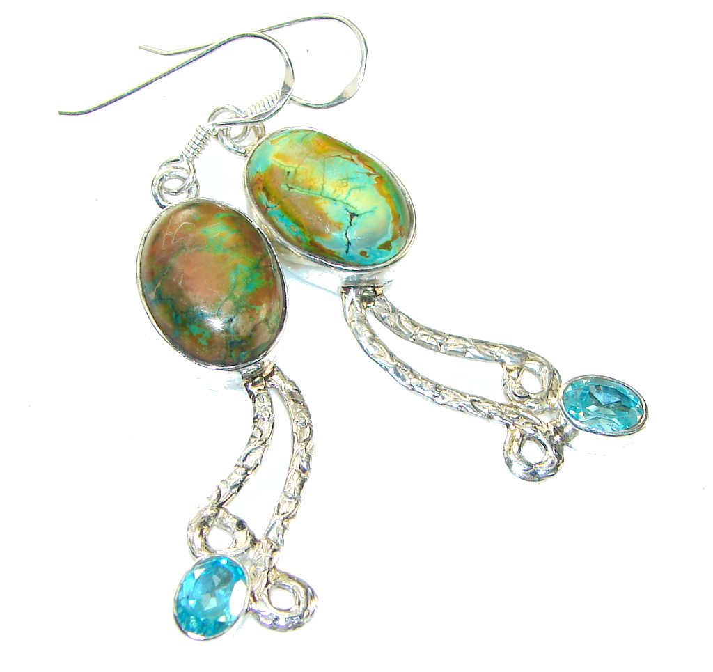 Classy! Green Copper Turquoise Sterling Silver earrings