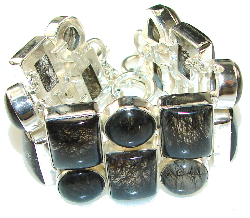 Wild Beauty!! Black Tourmalinated Quartz Sterling Silver Bracelet