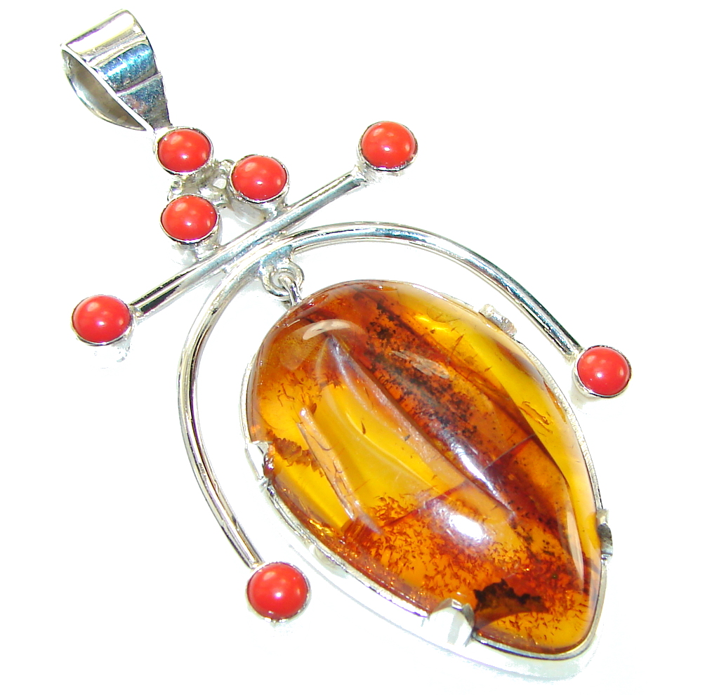 Amazing!! Polish Amber Sterling Silver Pendant