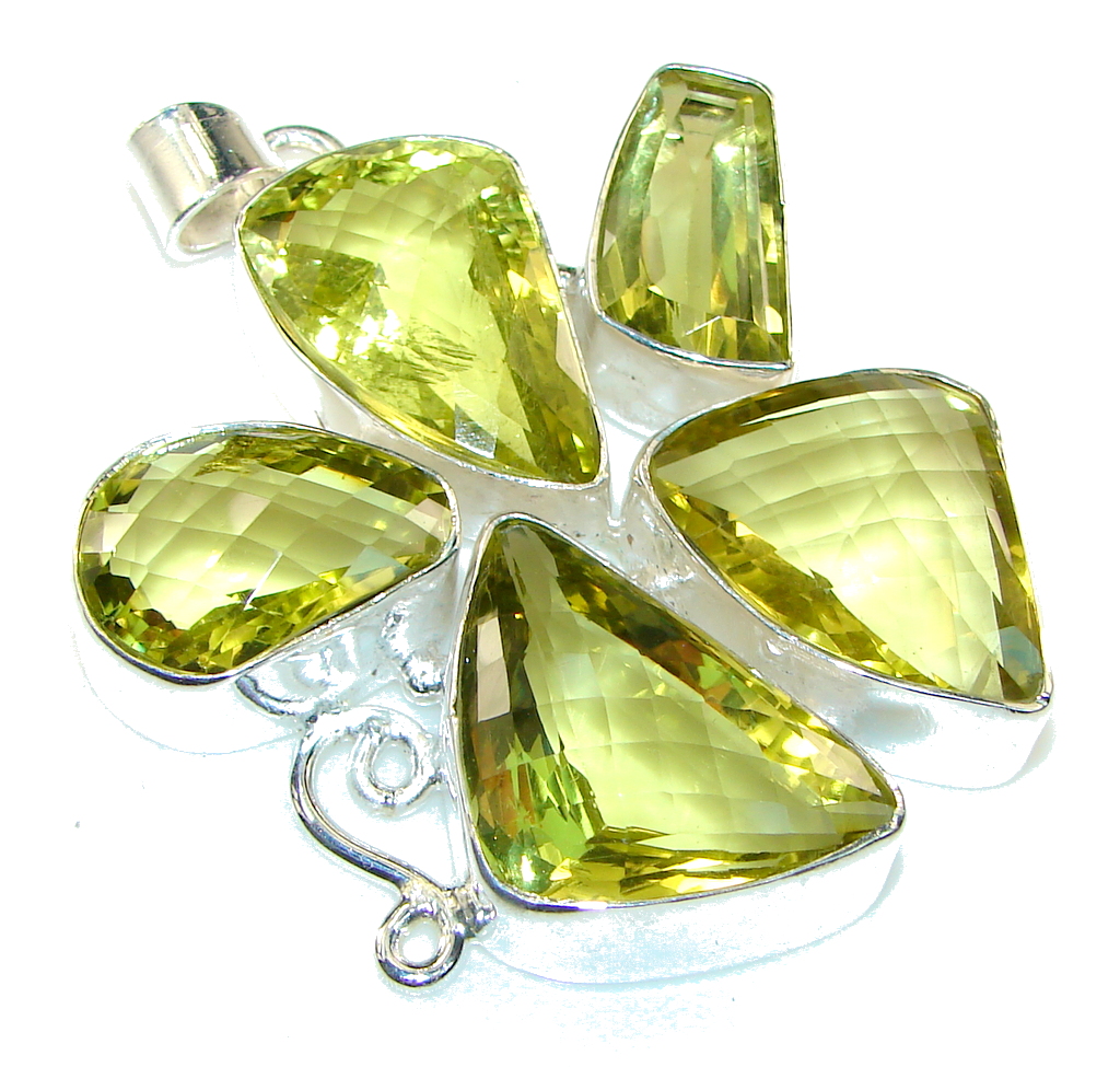 Big! Summer Time!! Yellow Citrine Sterling Silver Pendant