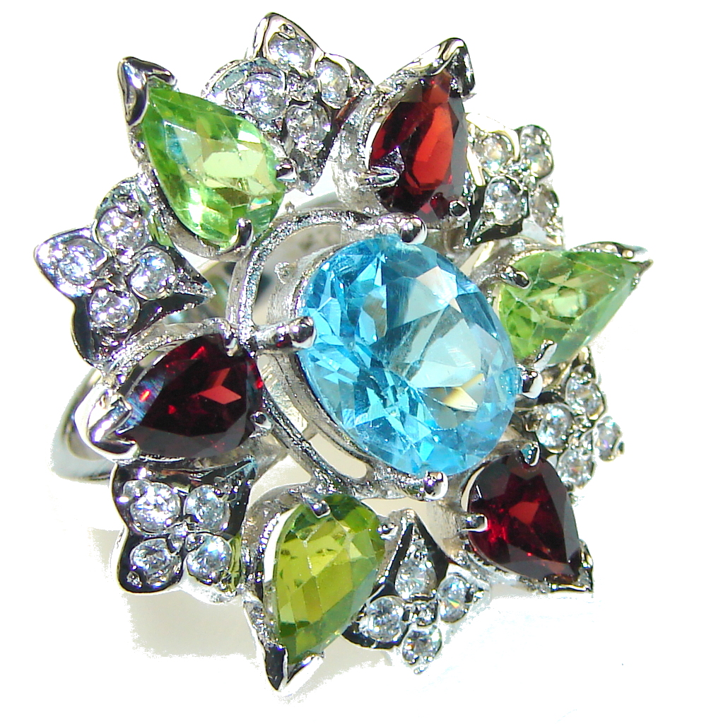 Beautiful Design!! Swiss Blue Topaz Sterling Silver Ring s. 7 1/2