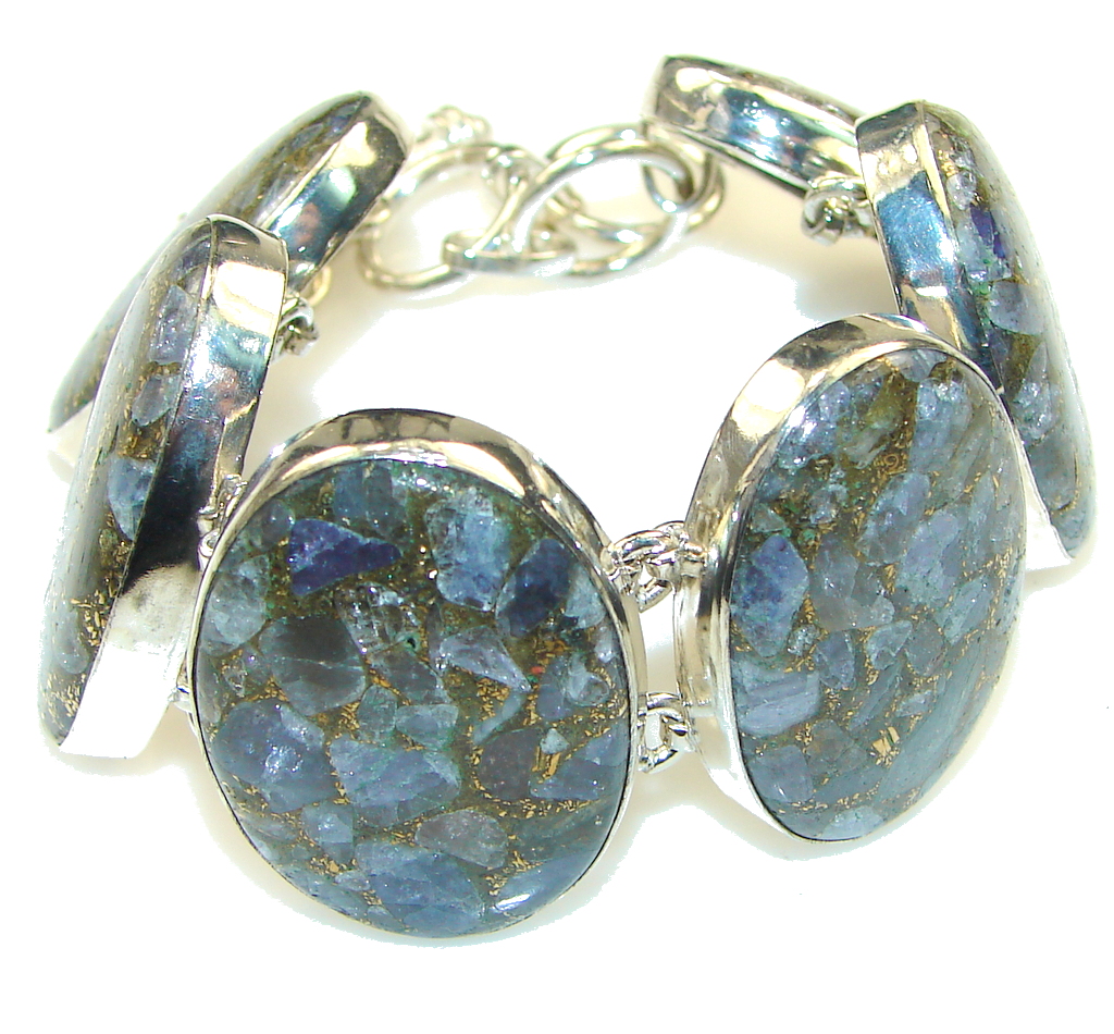 Fabulous!! Crashed Copper Blue Aquamarine Sterling Silver Bracelet