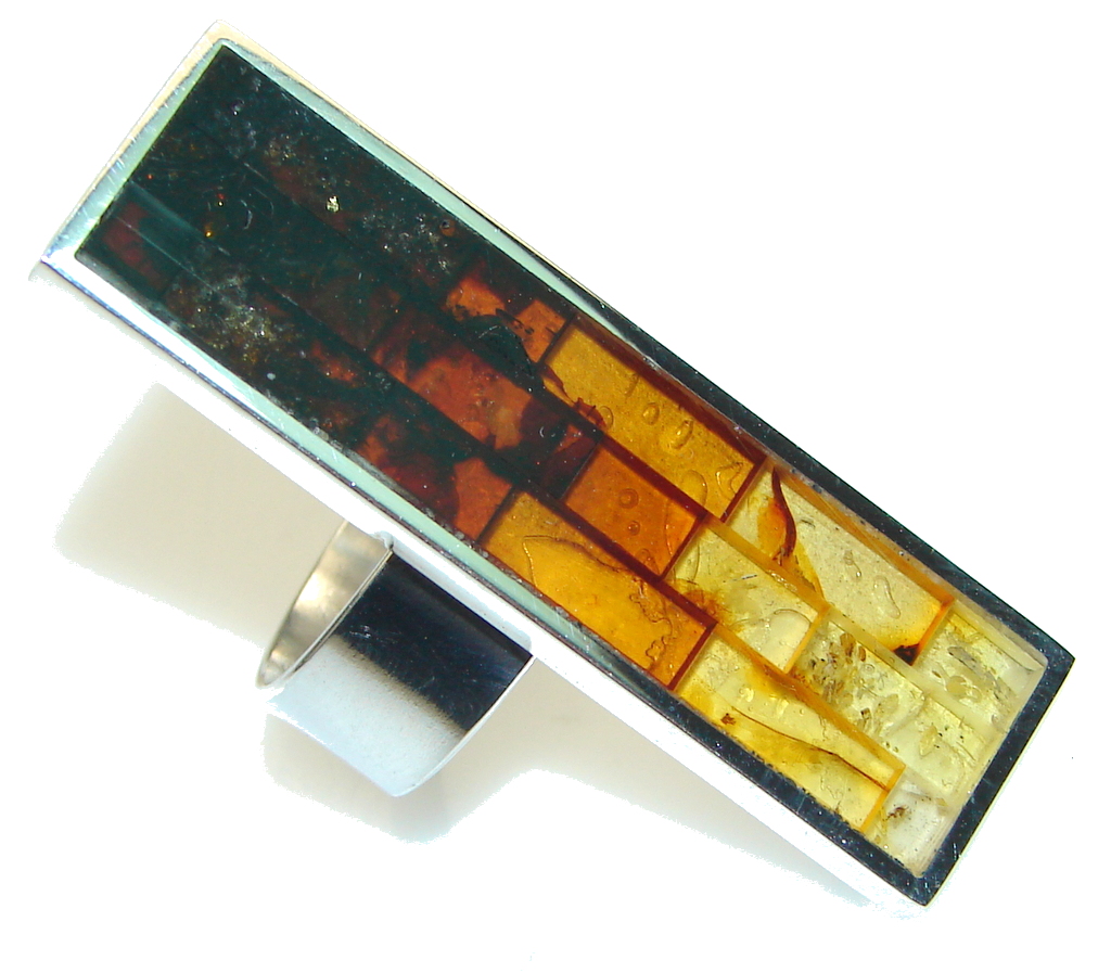 Big! Beautiful Polish Amber Sterling Silver Ring s. 8