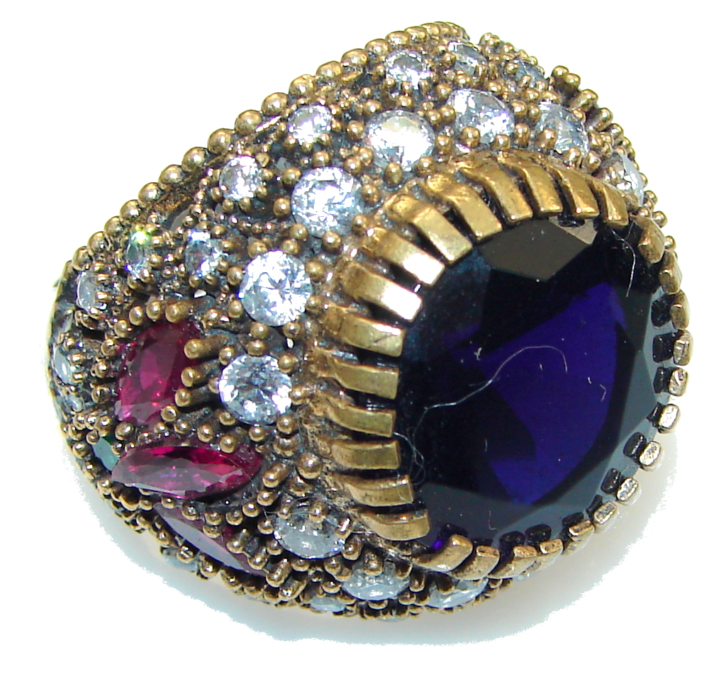 Royal Blue Sapphire Quartz Sterling Silver ring s. 9 3/4