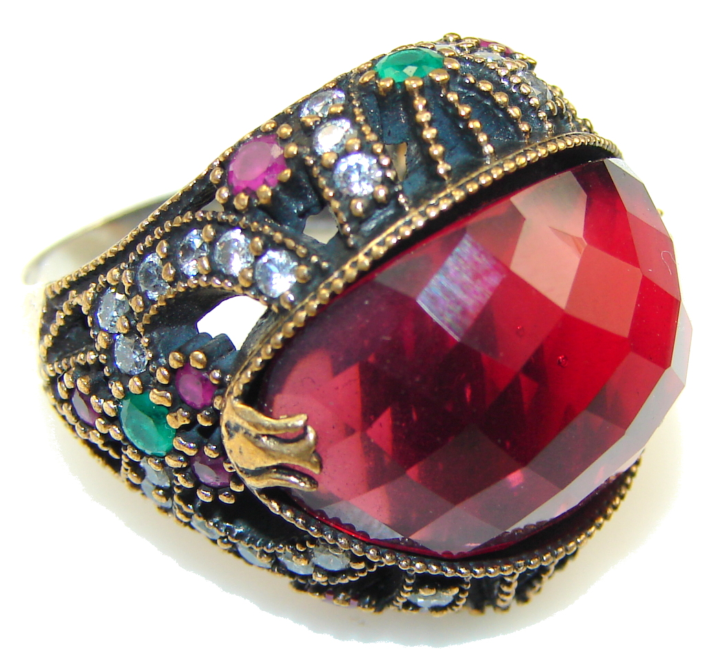 Big Stylish Red Garnet Quartz Sterling Silver Ring s. 8