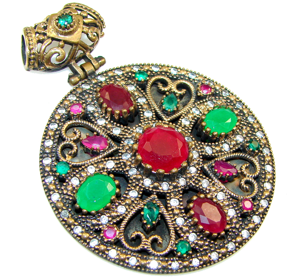 Marvelous Victorian Style Red Ruby Sterling Silver Pendant
