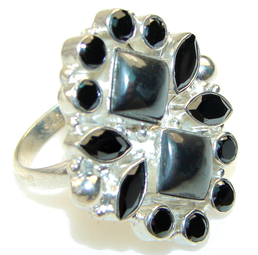 Very Unusual Hematite Sterling Silver Ring s. 10