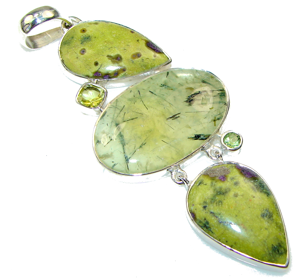 Prehnite & Golden Obsidian Sterling Silver pendant