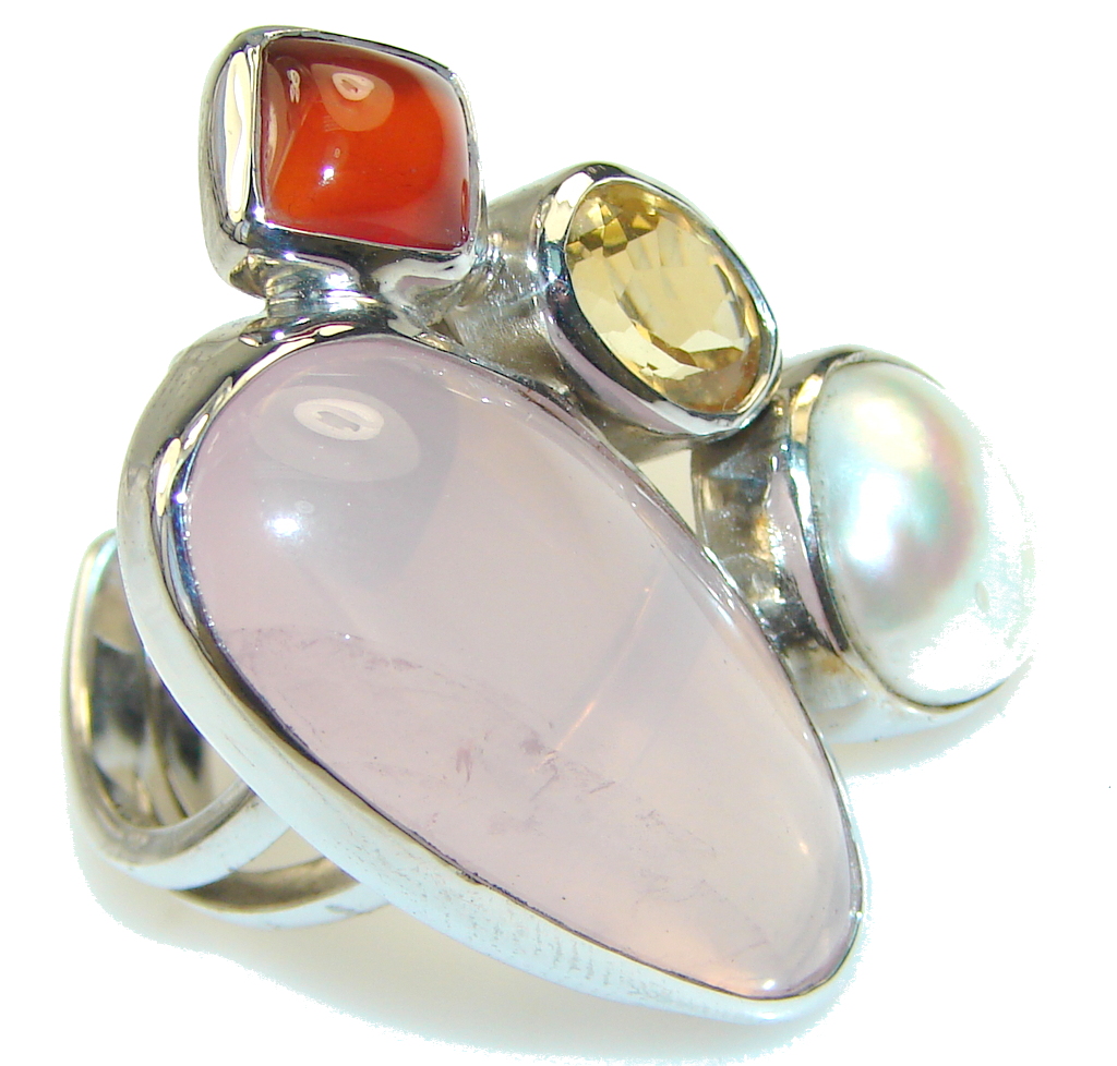 Beautiful Rose Quartz Sterling Silver Ring s. 7 - Adjustable