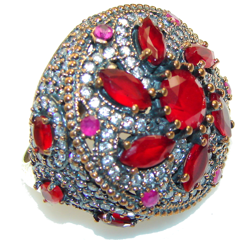 Big! Fabulous Style! Red Ruby Sterling Silver ring s. 9