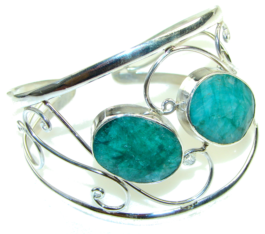 Green Island!! Green Emerald Sterling Silver Bracelet / Cuff