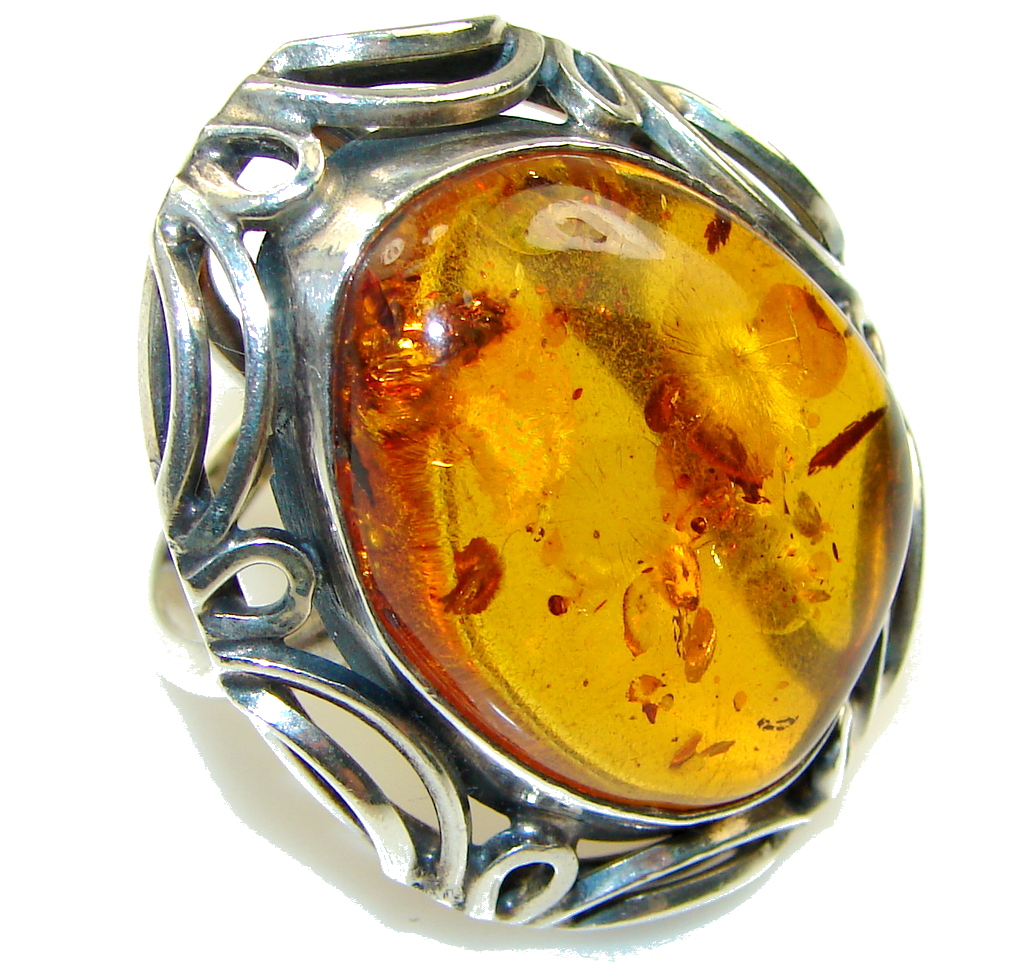 Large! Secret Polish Amber Sterling Silver Ring s. 8