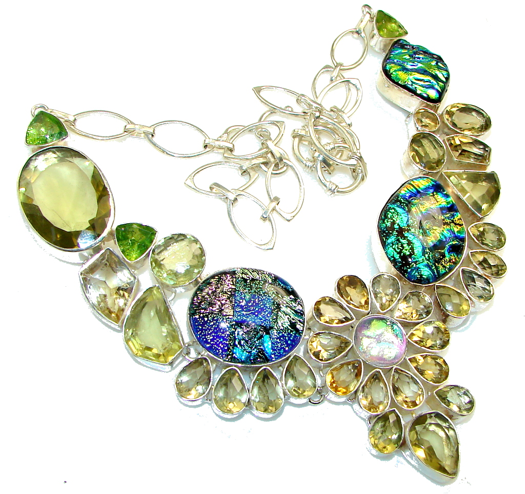 Chunky Sunset Glow! Natural Yellow Citrine Sterling Silver Necklace