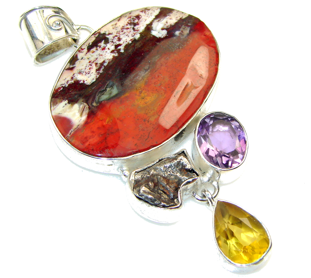 Big! Beautiful!! Red Sonora Jasper Sterling Silver Pendant