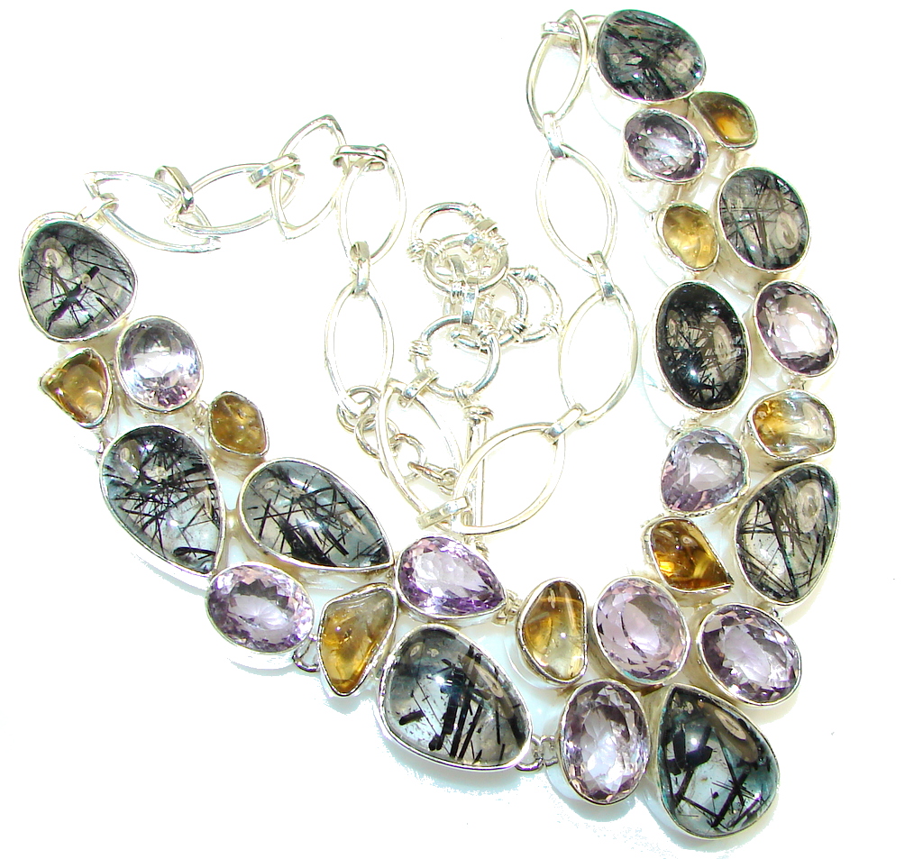 Graet Impression!! Tourmalinated Quartz Sterling Silver necklace