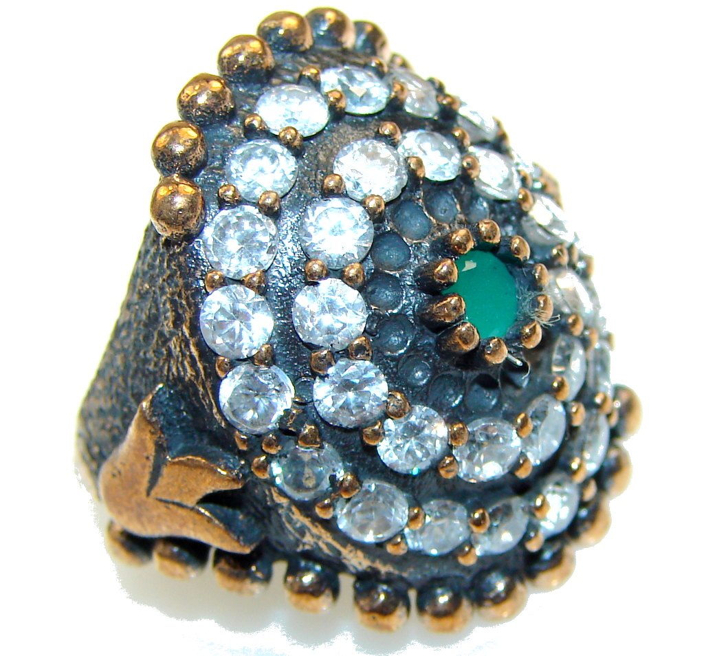 Turkish Style!! Green Emerald Sterling Silver ring s. 5 1/4
